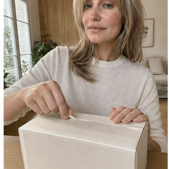 Une cliente ouvre son colis KANAÏA